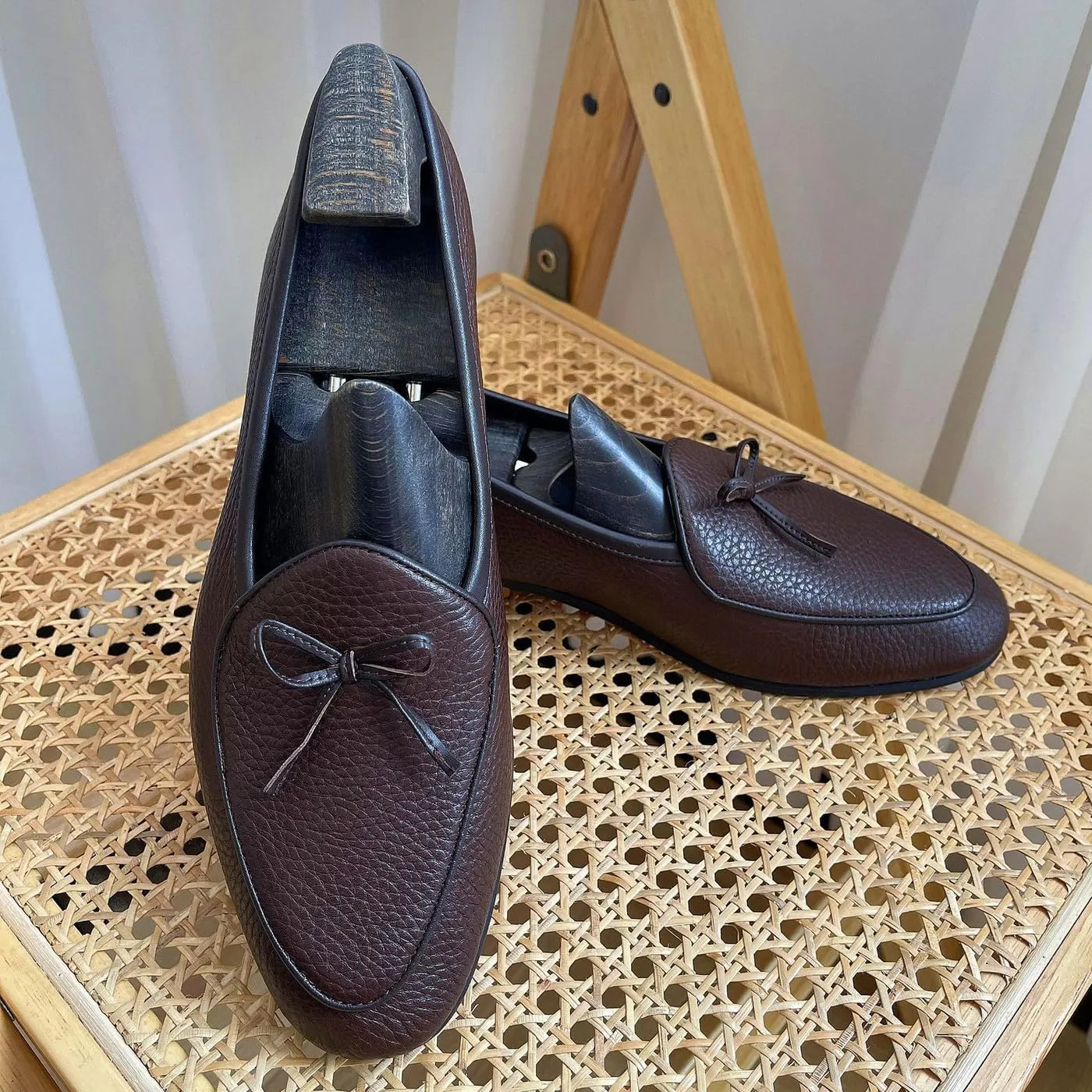 Santimon Men's Dress Shoes Belgian Loafers Leather Bow-Tie Slip On Penny Loafers Shoes Formal Business Casual Prom Wedding Tuxedo Shoes for Men