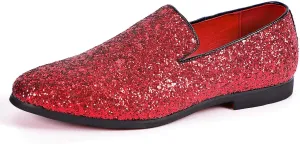 Santimon Mens Glitter Loafers Slip-On Dress Shoes – Sparkly Tuxedo & Suit Shoes for Weddings, Parties, and Formal Events