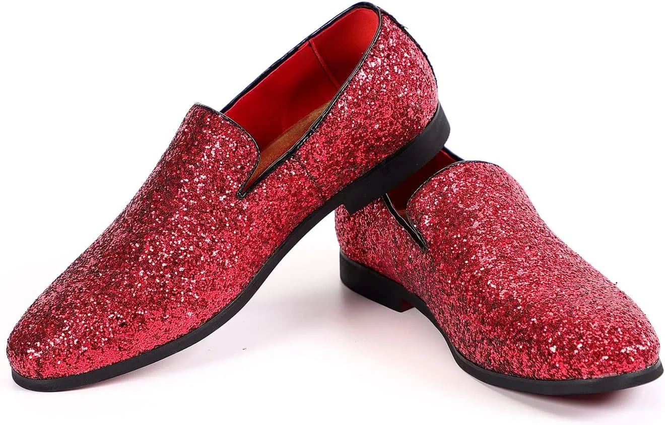 Santimon Mens Glitter Loafers Slip-On Dress Shoes – Sparkly Tuxedo & Suit Shoes for Weddings, Parties, and Formal Events