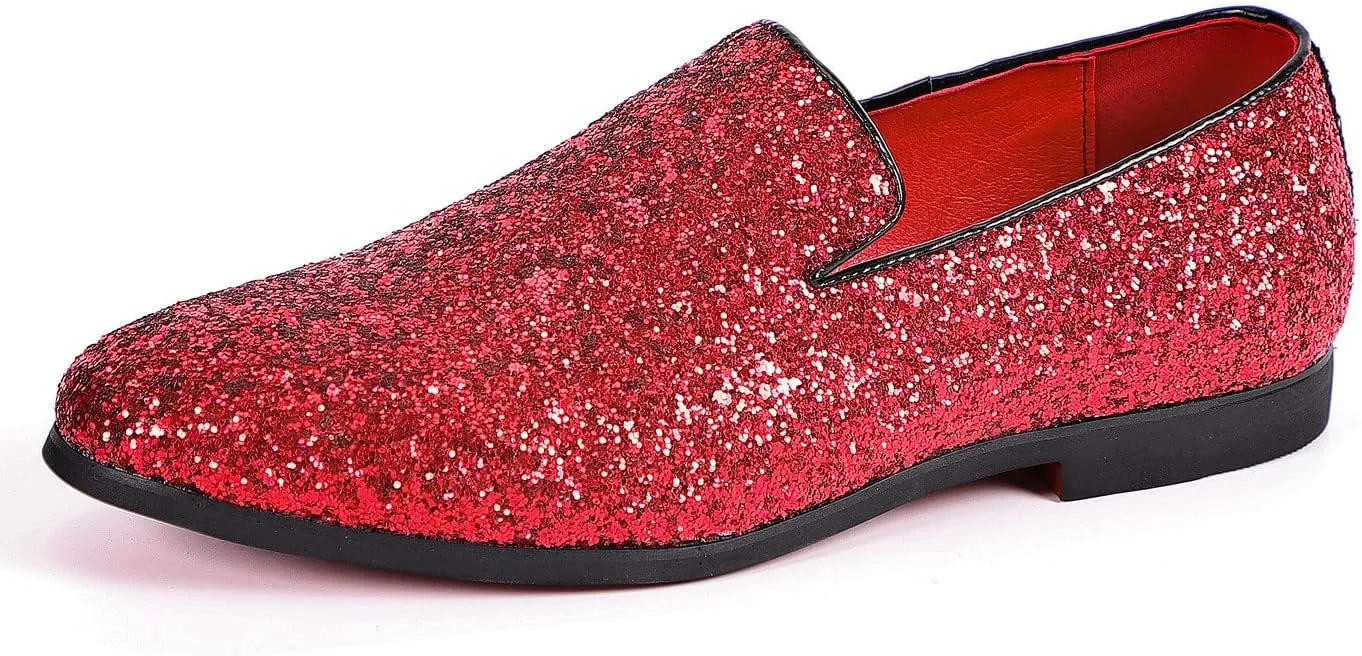 Santimon Mens Glitter Loafers Slip-On Dress Shoes – Sparkly Tuxedo & Suit Shoes for Weddings, Parties, and Formal Events