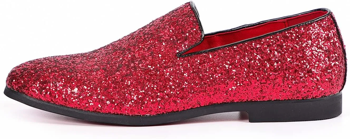 Santimon Mens Glitter Loafers Slip-On Dress Shoes – Sparkly Tuxedo & Suit Shoes for Weddings, Parties, and Formal Events