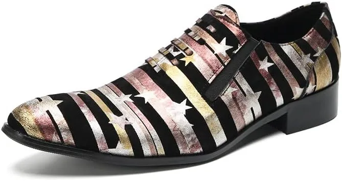 Santimon Mens Loafers Slip On Casual Dress Leather Star Stripes Walking Shoes Fashion Handmade Comfort Party Prom Shoes for Men