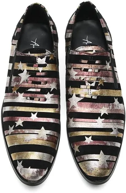 Santimon Mens Loafers Slip On Casual Dress Leather Star Stripes Walking Shoes Fashion Handmade Comfort Party Prom Shoes for Men