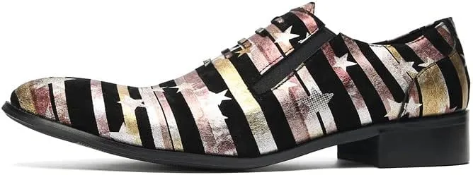 Santimon Mens Loafers Slip On Casual Dress Leather Star Stripes Walking Shoes Fashion Handmade Comfort Party Prom Shoes for Men