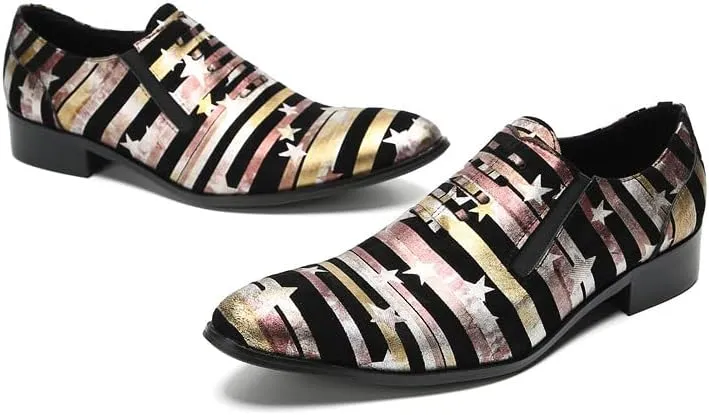 Santimon Mens Loafers Slip On Casual Dress Leather Star Stripes Walking Shoes Fashion Handmade Comfort Party Prom Shoes for Men