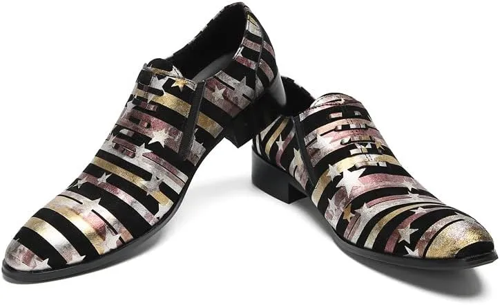 Santimon Mens Loafers Slip On Casual Dress Leather Star Stripes Walking Shoes Fashion Handmade Comfort Party Prom Shoes for Men