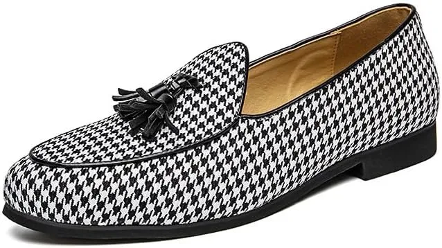 Santimon Mens Loafers Wedding Dress Shoes Slip-On Hounstooth Tassel Loafers for Men Tuxedo Suit Shoes
