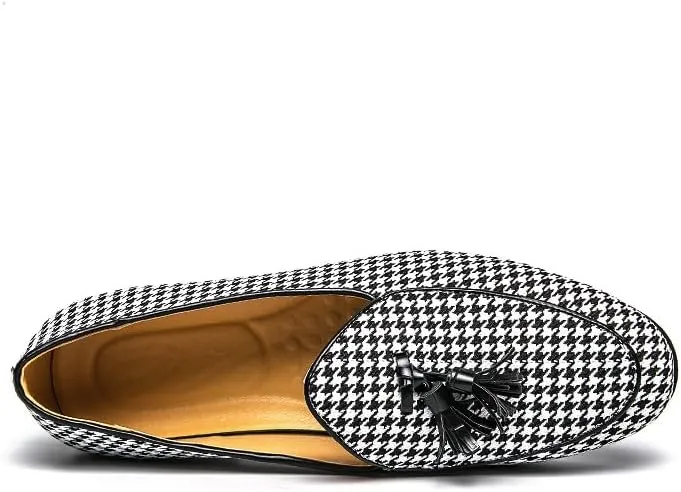 Santimon Mens Loafers Wedding Dress Shoes Slip-On Hounstooth Tassel Loafers for Men Tuxedo Suit Shoes