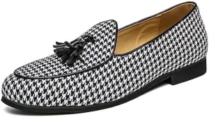 Santimon Mens Loafers Wedding Dress Shoes Slip-On Hounstooth Tassel Loafers for Men Tuxedo Suit Shoes