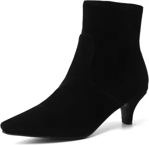 SHEMEE Fashion Womens Kitten Heels Ankle Boots Sexy Pointy Toe Booties Mid Heels Zipper Work Party Dress Shoes