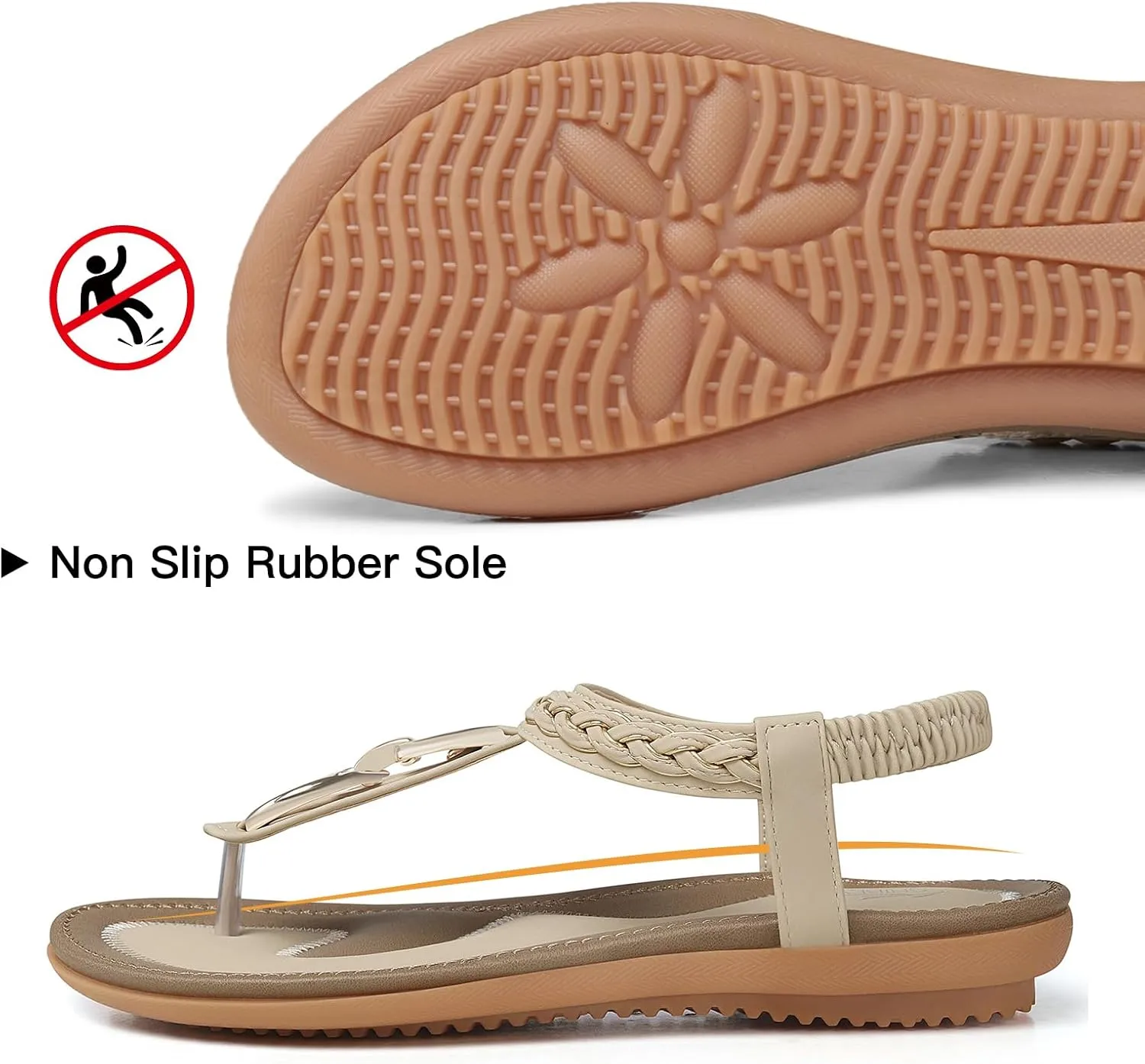 SHIBEVER Womens Sandals Dressy Summer: Women Comfortable Walking Flat Bohemian T-Strap Ladies Casual Comfy Sandals