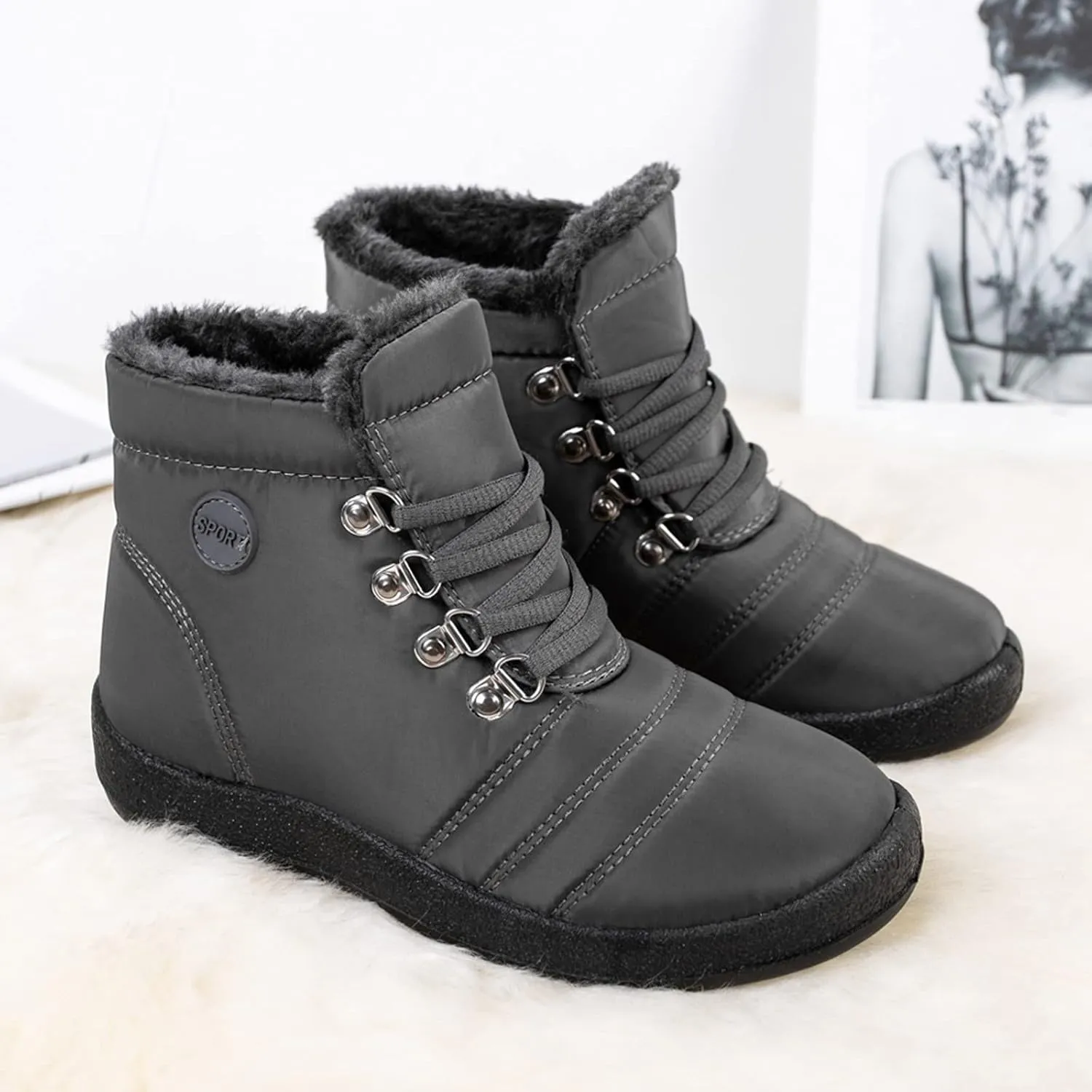Snow Boots for Women Fur Lined Winter Boots Waterproof Warm Ankle Boots Comfortable Slip On Boots Outdoor Short Boots