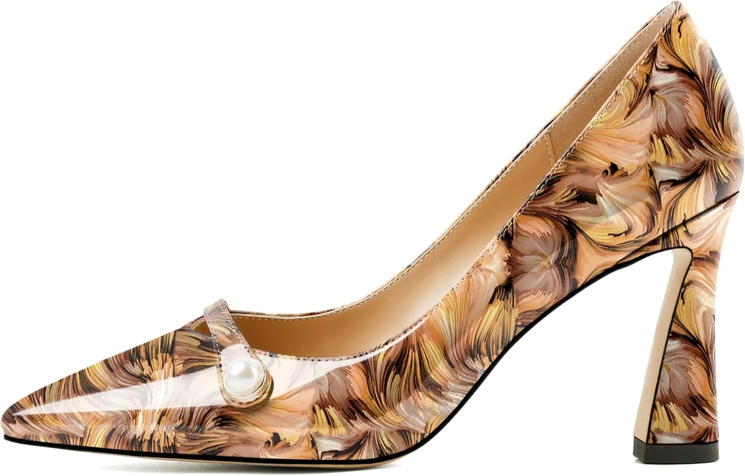 Soireelady Women High Stiletto Heel Pumps Pointed Toe Sexy Slip On 3.4 Inch Closed Toe Pearl Loafers Comfort Shoes for Wedding Office Evening
