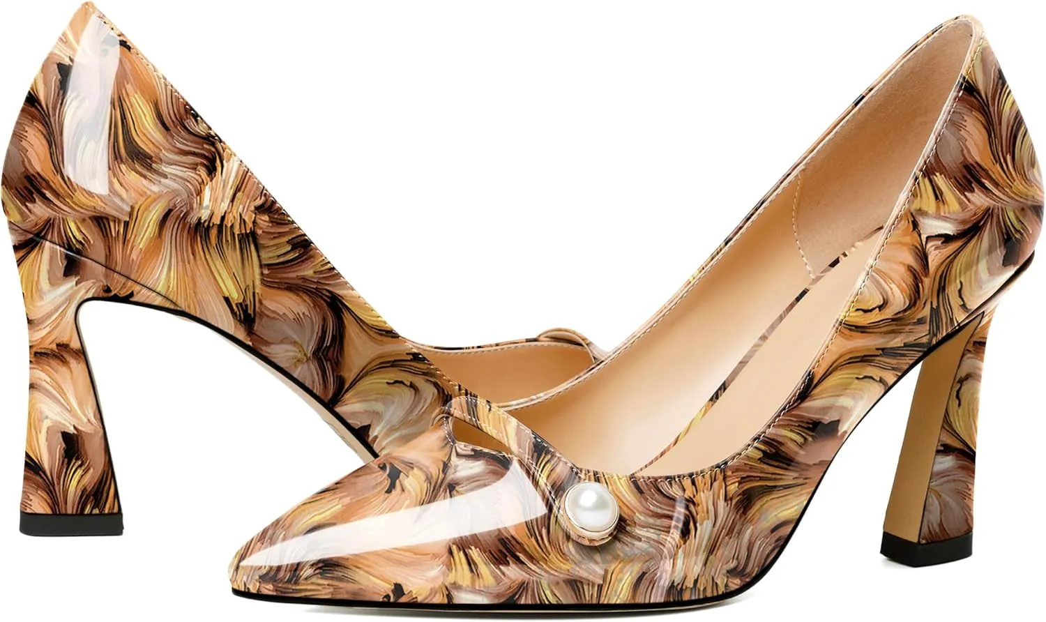 Soireelady Women High Stiletto Heel Pumps Pointed Toe Sexy Slip On 3.4 Inch Closed Toe Pearl Loafers Comfort Shoes for Wedding Office Evening