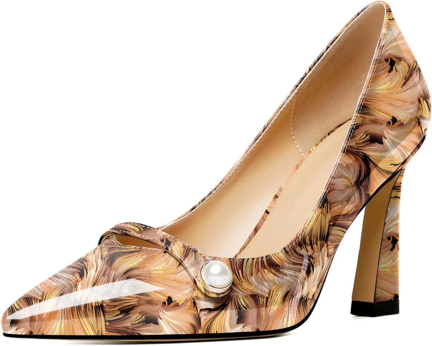 Soireelady Women High Stiletto Heel Pumps Pointed Toe Sexy Slip On 3.4 Inch Closed Toe Pearl Loafers Comfort Shoes for Wedding Office Evening