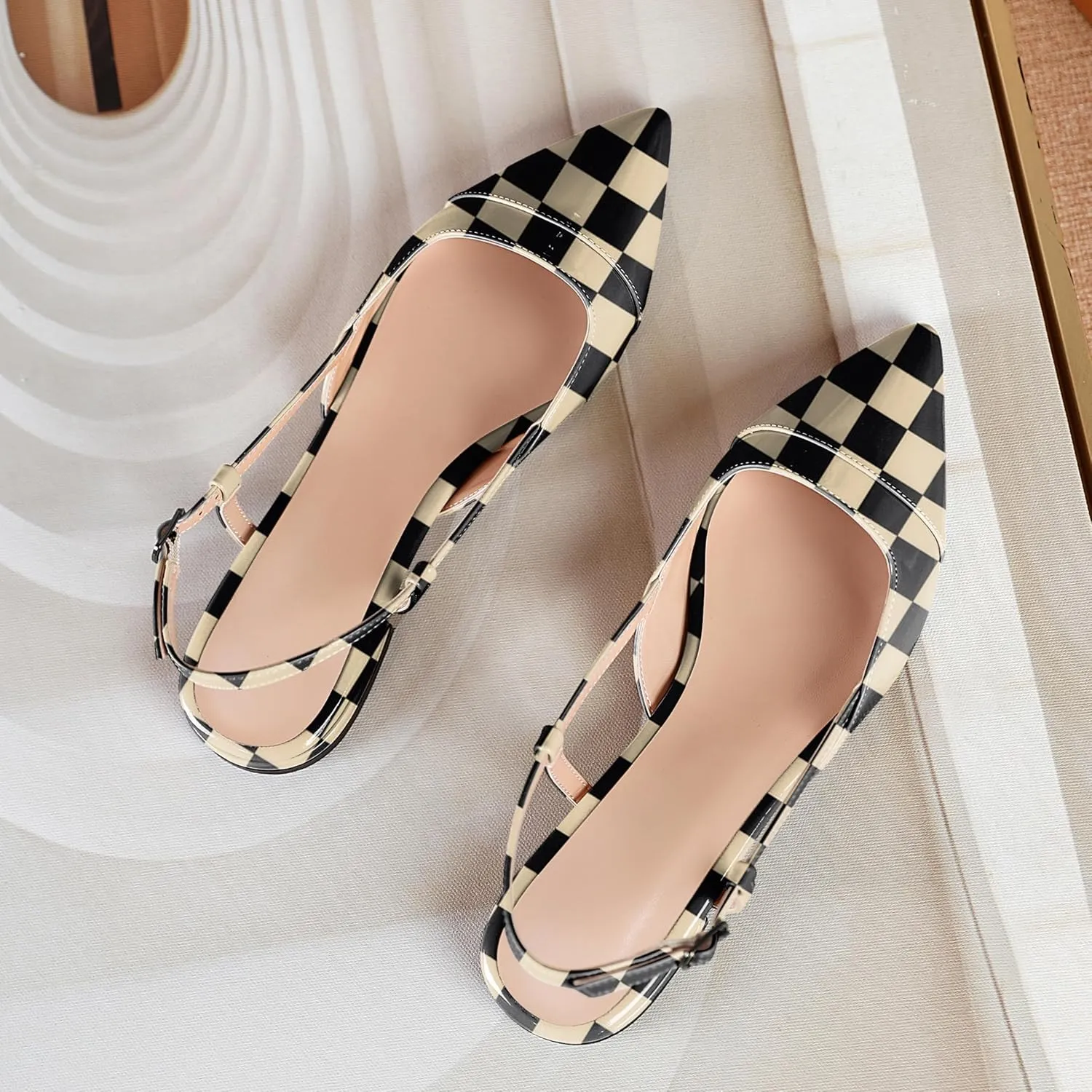 Soireelady Women's Pointed Toe Slingback Flats Ankle Strap Cap Toe Flats Leisure Walking Travel Office Ballet Flat Shoes