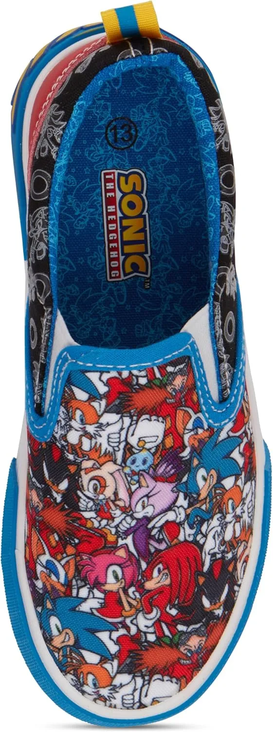 Sonic the Hedgehog Boys Sneakers - Sonic Slip On Canvas Sneakers - Sonic, Tails, Knuckles and Shadow Athletic Sneakers