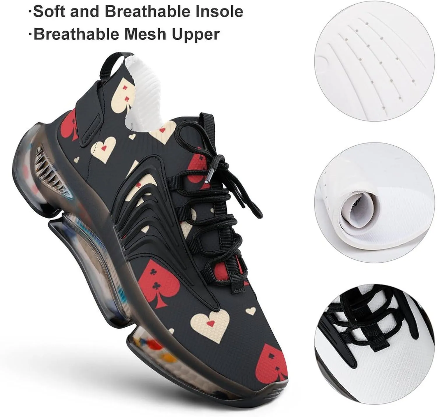 Spades Playing Poker Pattern Men's Running Shoes Fashion Walking Sneakers Lightweight Casual Sports Shoes for Women