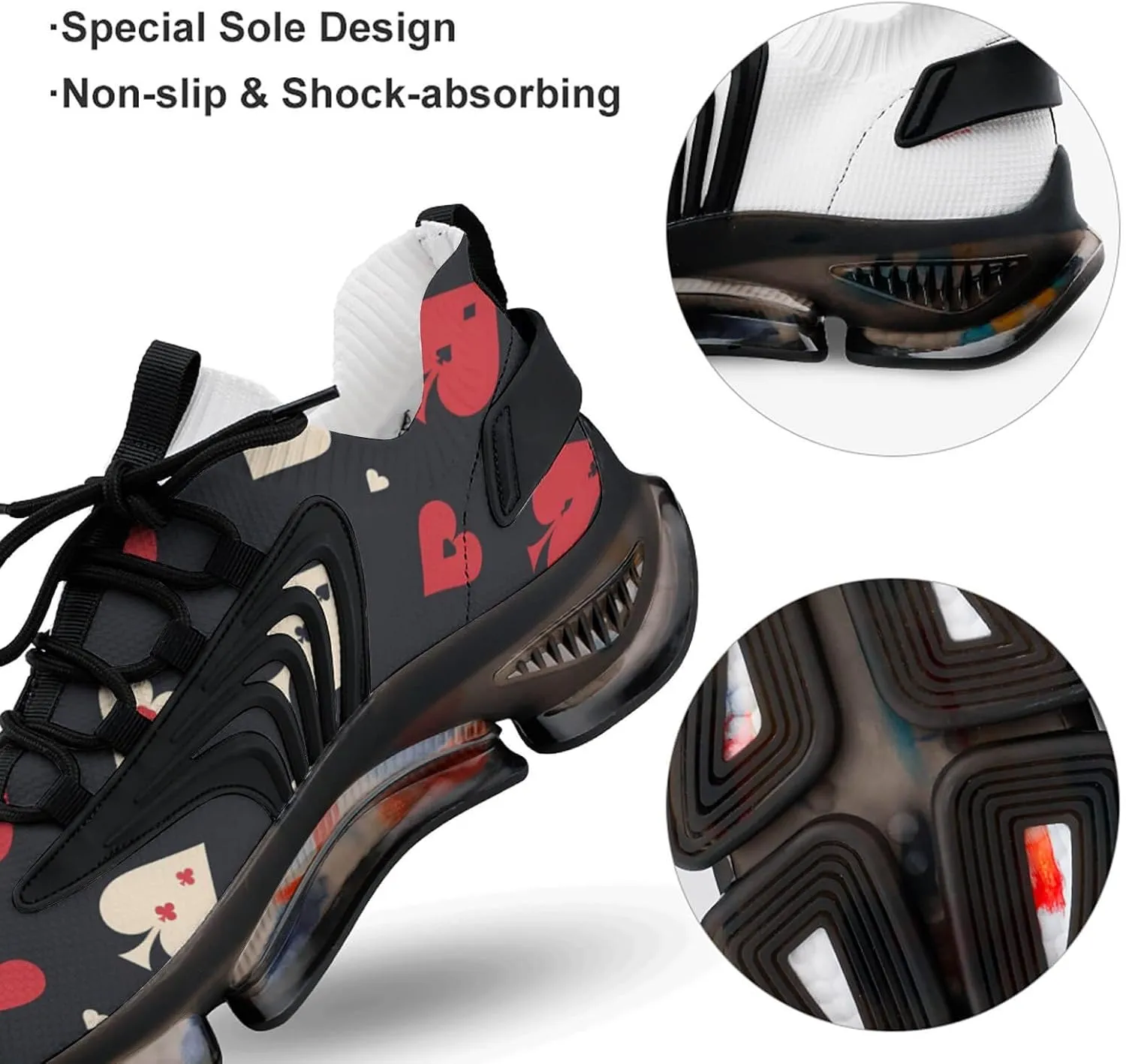 Spades Playing Poker Pattern Men's Running Shoes Fashion Walking Sneakers Lightweight Casual Sports Shoes for Women