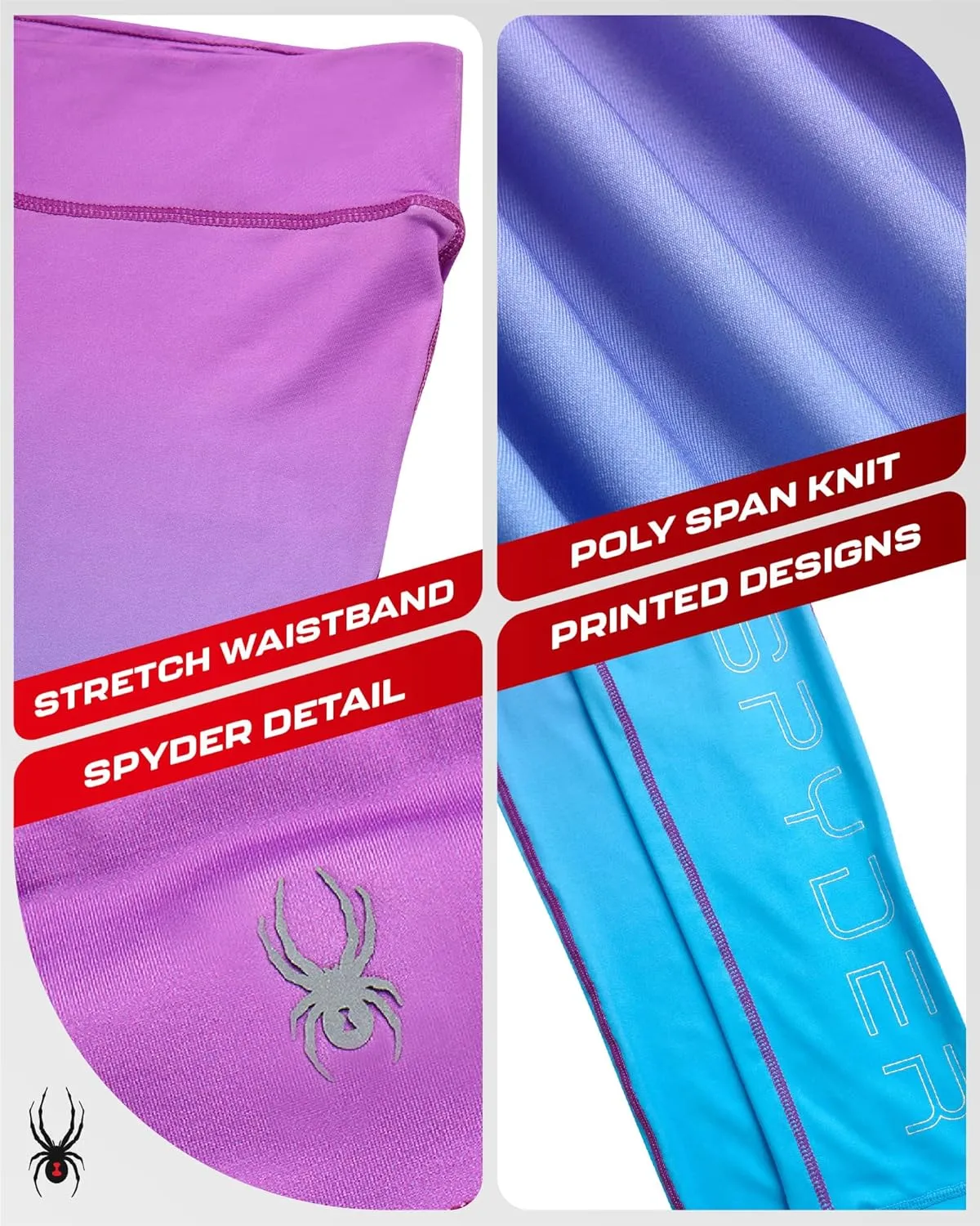 Spyder Women's Activewear Legging - Poly Span Knit UPF 50 High Waisted Tummy Control Printed Athletic Legging (Sizes: S-XL)