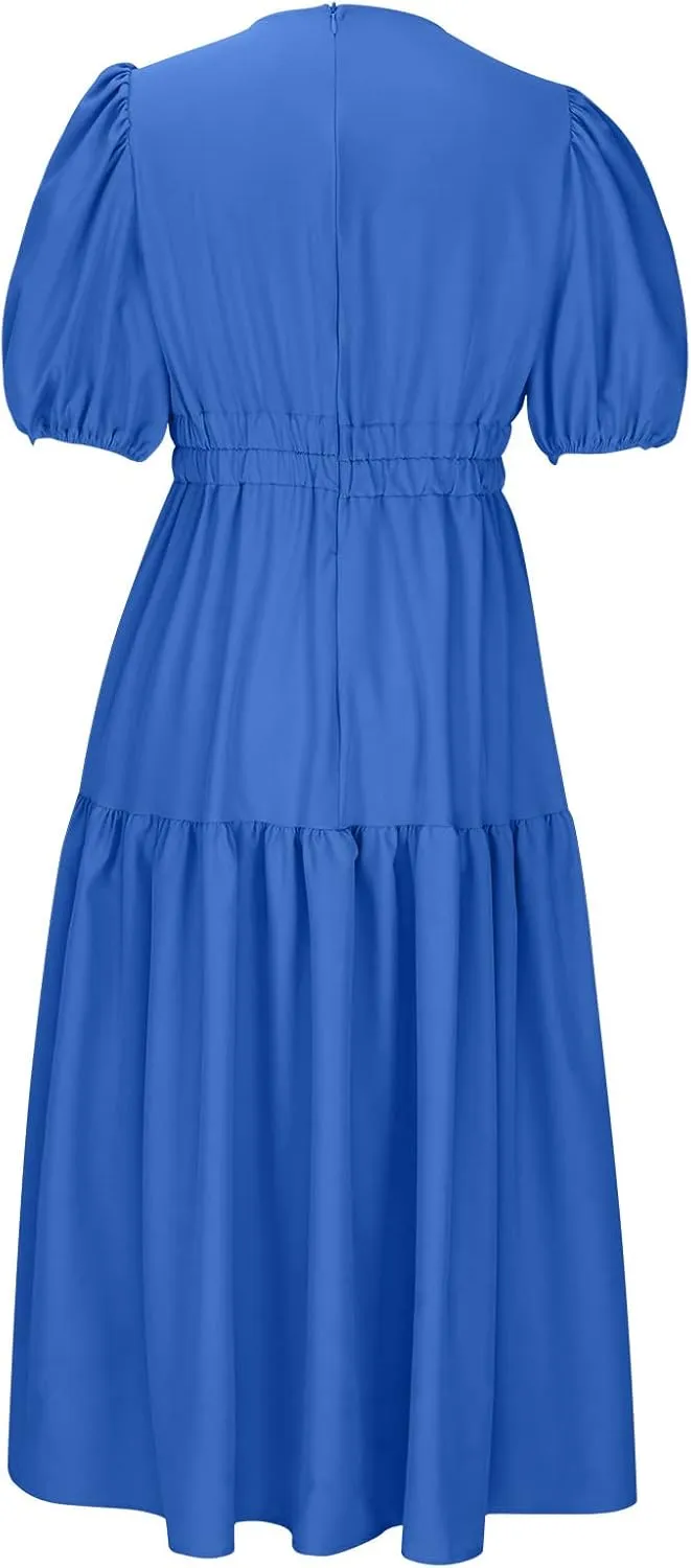 Summer Dresses for Women 2024 Sexy Deep V Neck Maxi Dress Casual Short Sleeve Plus Size Sun Dress Summer Vacation Dress