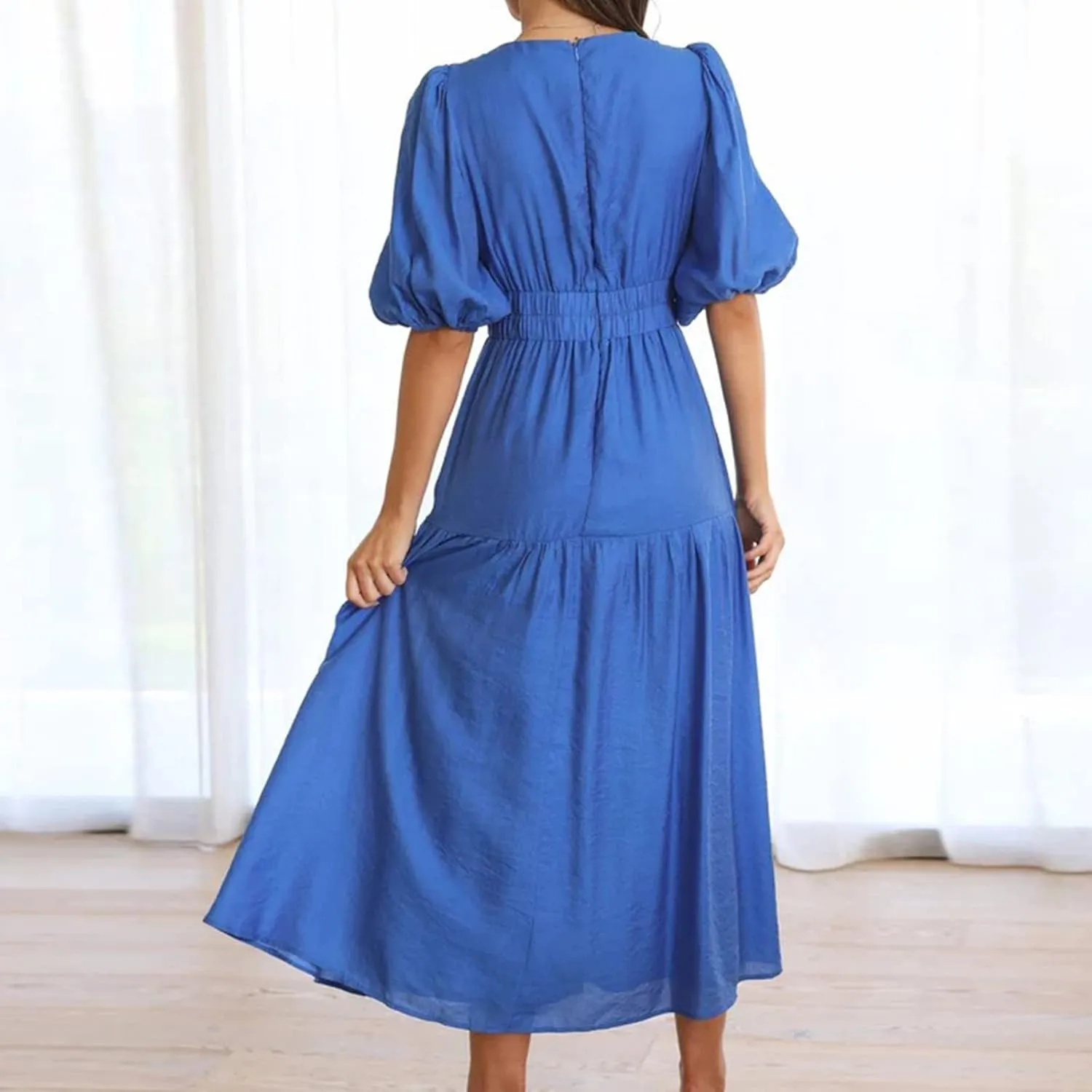 Summer Dresses for Women 2024 Sexy Deep V Neck Maxi Dress Casual Short Sleeve Plus Size Sun Dress Summer Vacation Dress