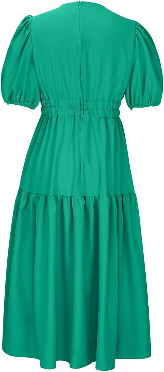 Summer Dresses for Women 2024 Sexy Deep V Neck Maxi Dress Casual Short Sleeve Plus Size Sun Dress Summer Vacation Dress