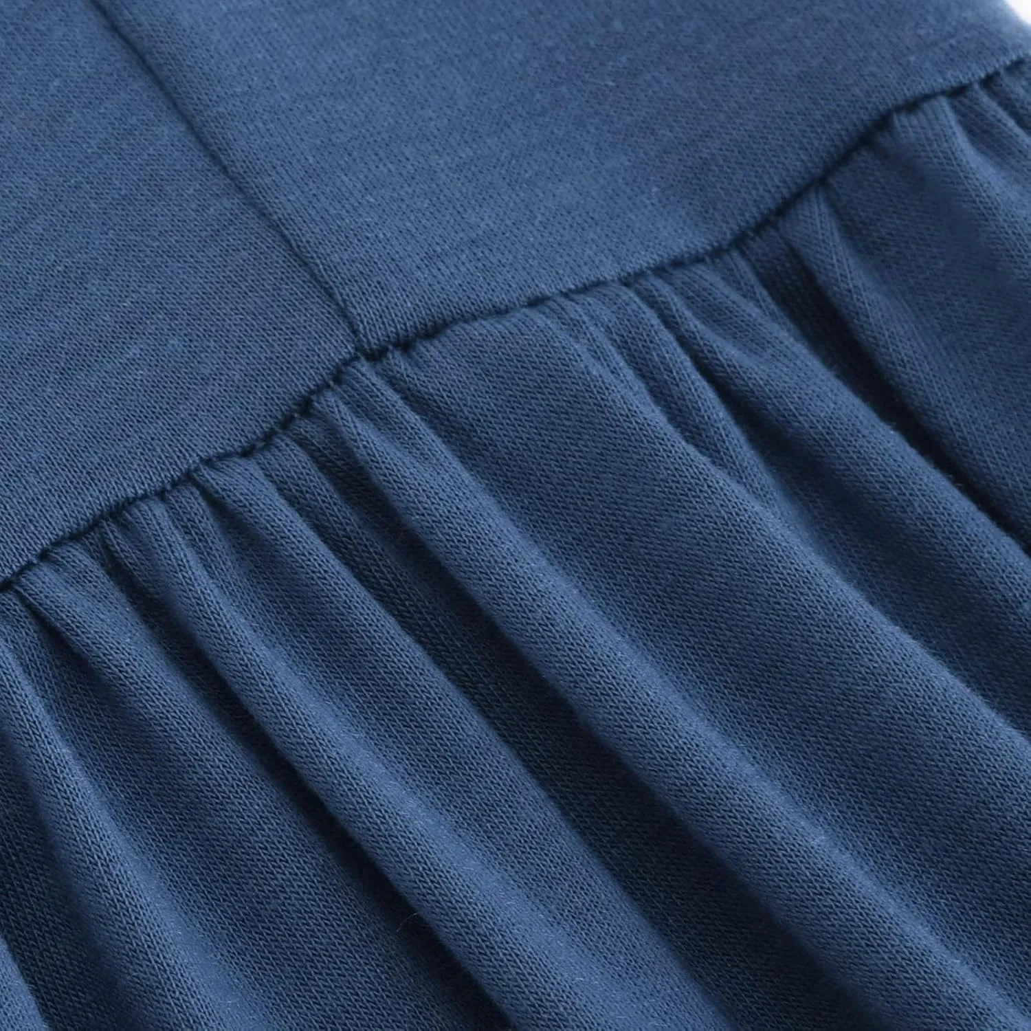 Summer Dresses for Women 2025 Solid Round Neck Short Sleeve Pleated Dress Casual Hiking Wedding Guest Sundress