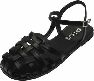 Summer Women's Sandals Flat Comfortable Woven Toe Cap Sandals Roman Fashion T Strap Retro Sandal Shoes Beach Slippers