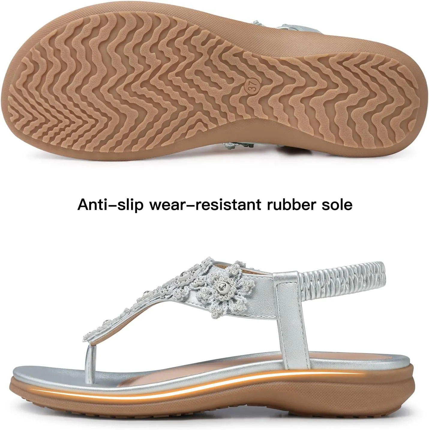 TEMOFON Sandals for Women Flat Dressy: Summer Flower Sandals with Ankle Strap Comfortable Casual Walking Flat Sandals Size 5-11