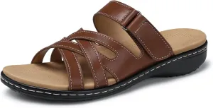 TEMOFON Womens Sandals Slides Dressy: Arch Support Summer Flats Sandals Woman - Slip on Slides Sandals Brown Size 10