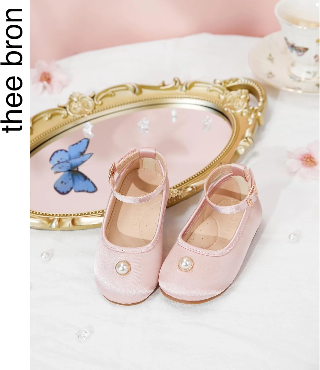 THEE BRON Little Girls Princess Shoes 3-12 Years Ballet Flats Soft Non-Slip Dress Shoes for Wide Feet