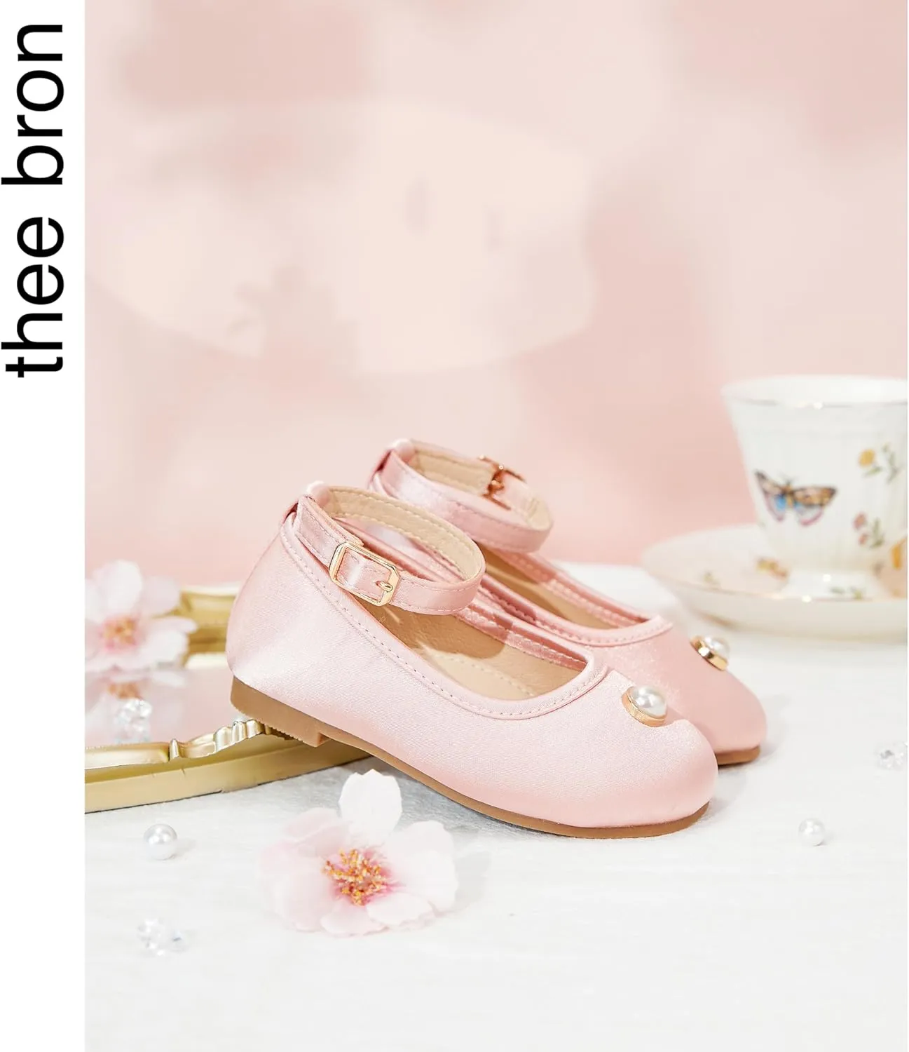 THEE BRON Little Girls Princess Shoes 3-12 Years Ballet Flats Soft Non-Slip Dress Shoes for Wide Feet