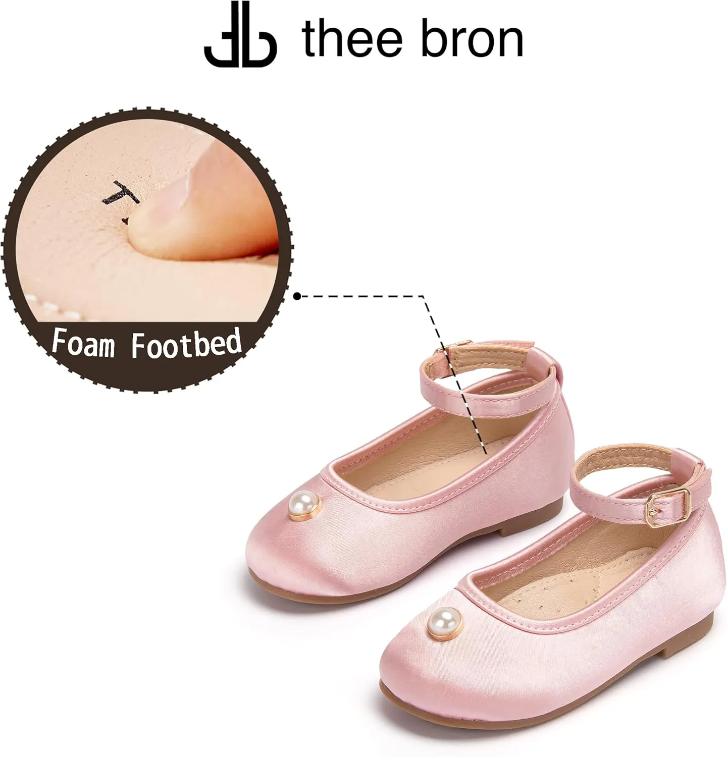THEE BRON Little Girls Princess Shoes 3-12 Years Ballet Flats Soft Non-Slip Dress Shoes for Wide Feet