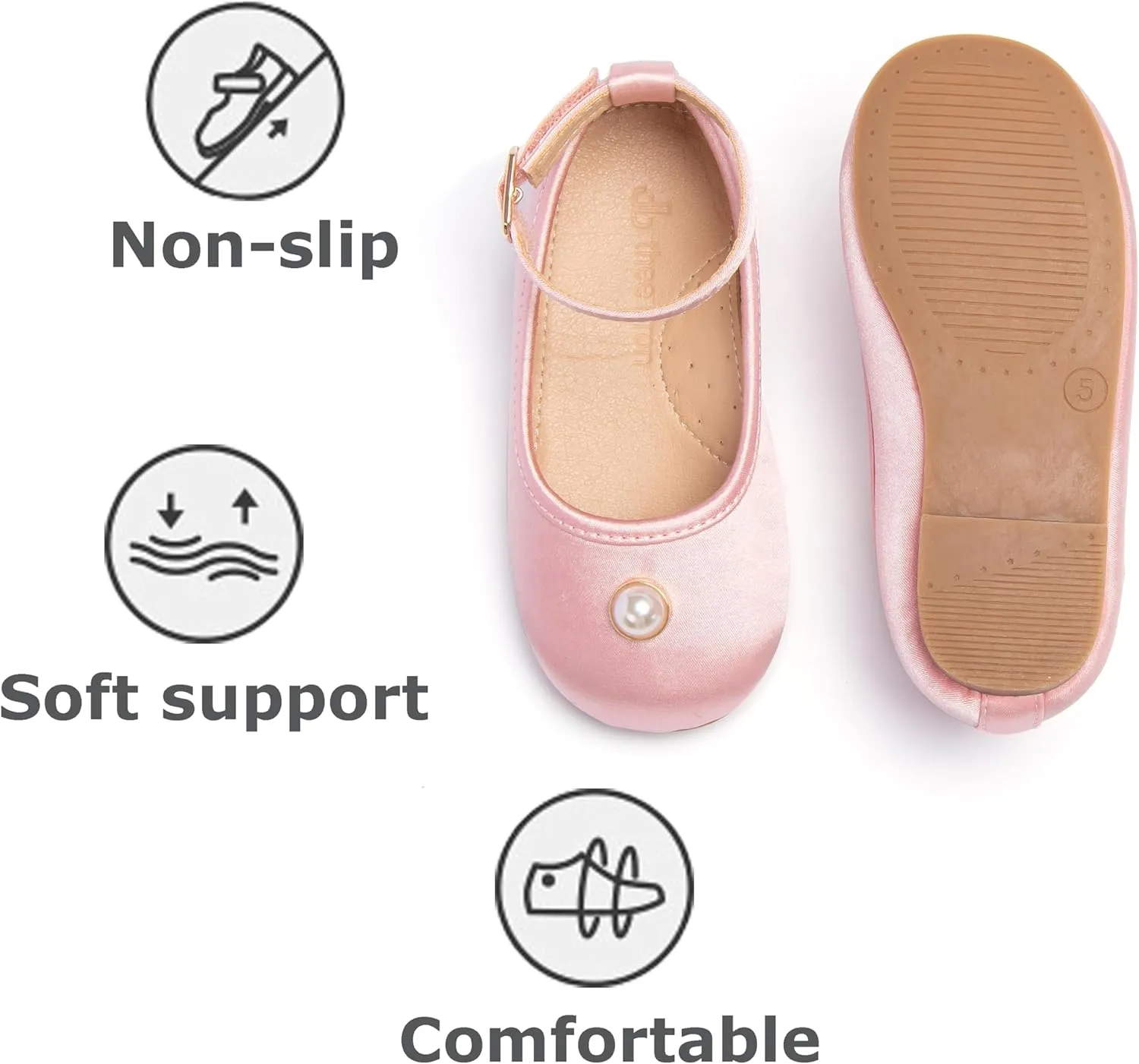 THEE BRON Little Girls Princess Shoes 3-12 Years Ballet Flats Soft Non-Slip Dress Shoes for Wide Feet