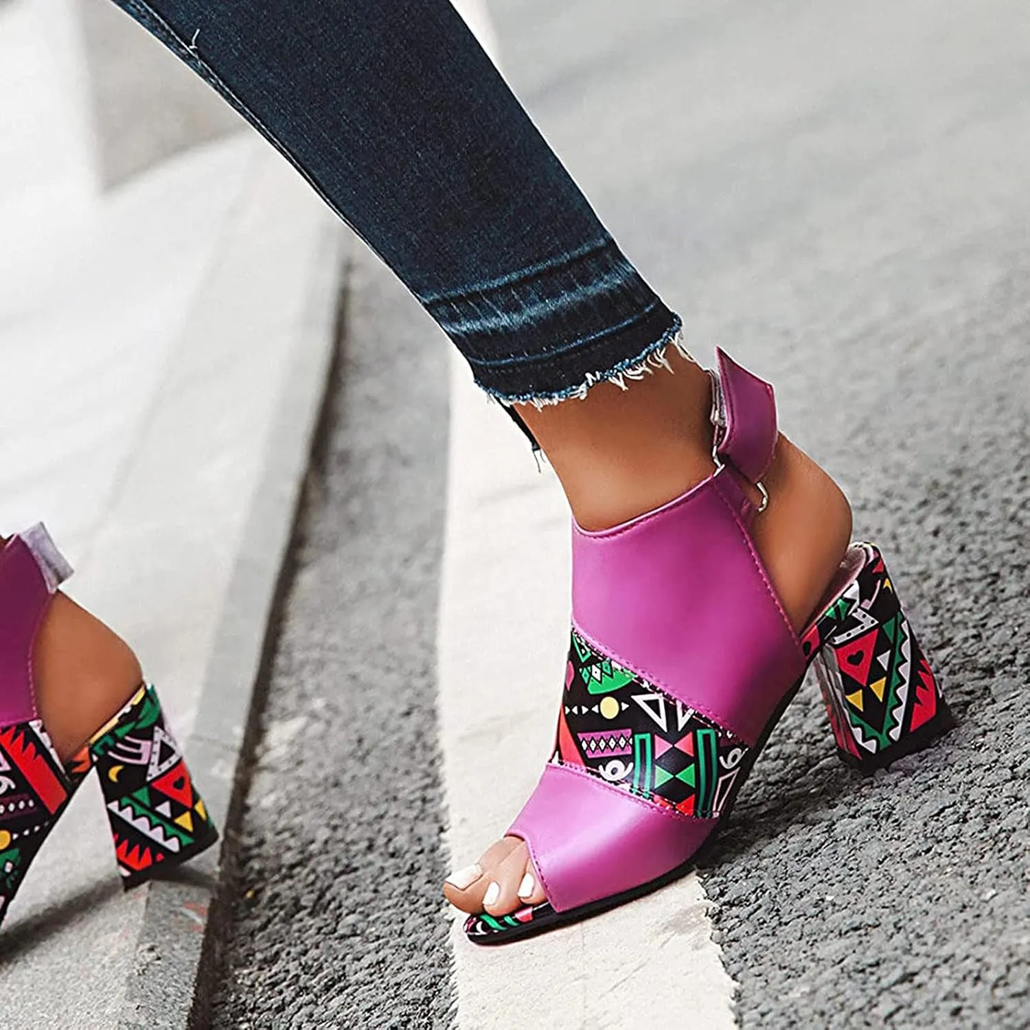 Thick Heel Sandals for Women Trendy Casual Fish Mouth Open Toe Belt Buckle Slingback Chunky High Heel Shoes Comfy Pointed Toe Heeled Sandals