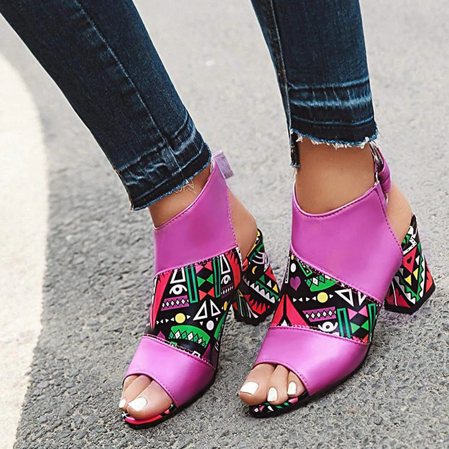 Thick Heel Sandals for Women Trendy Casual Fish Mouth Open Toe Belt Buckle Slingback Chunky High Heel Shoes Comfy Pointed Toe Heeled Sandals
