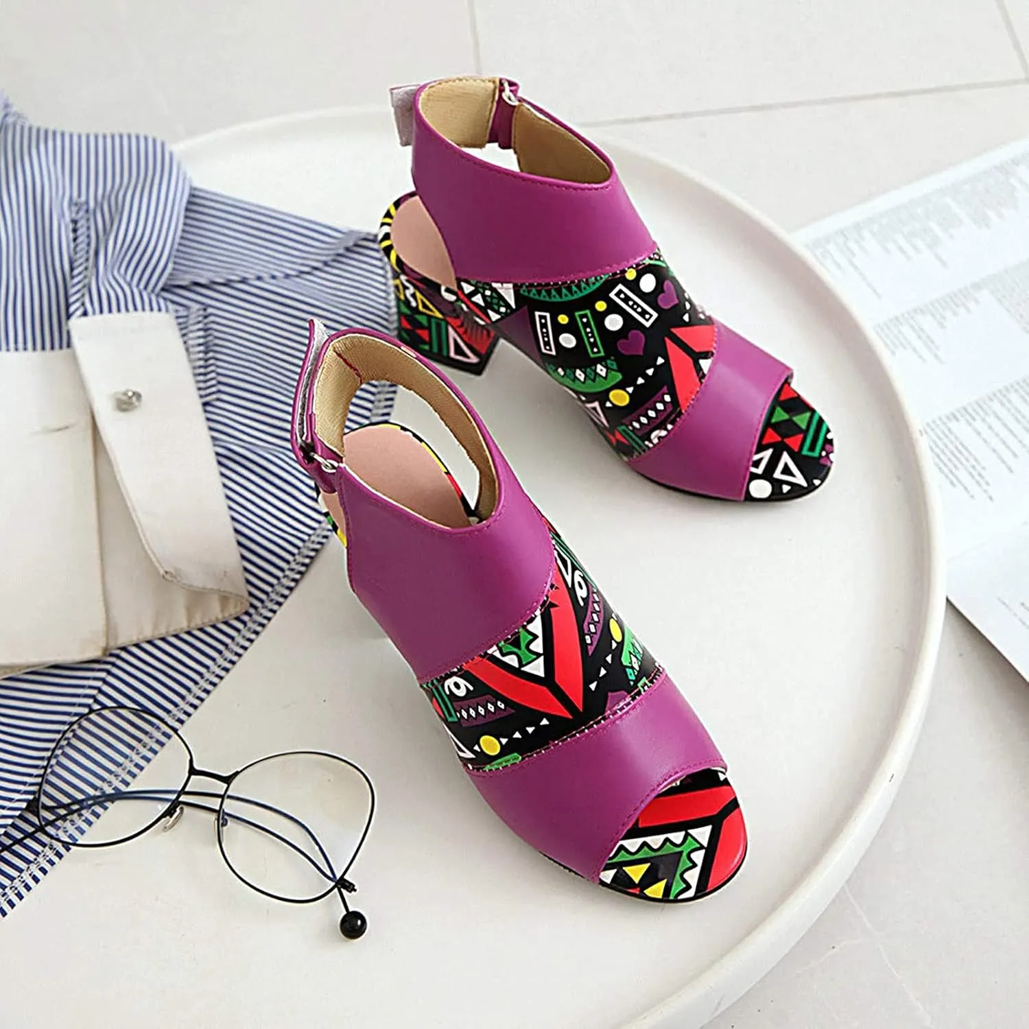 Thick Heel Sandals for Women Trendy Casual Fish Mouth Open Toe Belt Buckle Slingback Chunky High Heel Shoes Comfy Pointed Toe Heeled Sandals