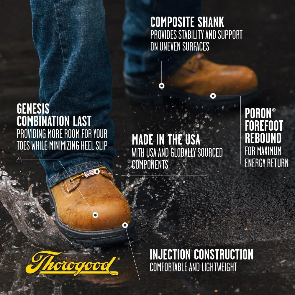 Thorogood 8” Waterproof Work Boots for Men - Genesis Series - Full-Grain Leather with Comfort Insoles and Slip-Resistant Nitrile Rubber Outsoles
