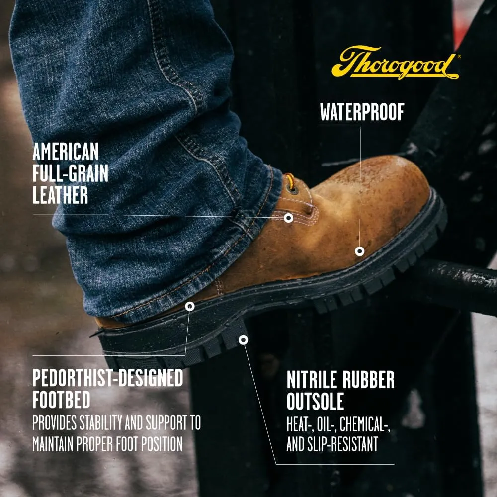 Thorogood 8” Waterproof Work Boots for Men - Genesis Series - Full-Grain Leather with Comfort Insoles and Slip-Resistant Nitrile Rubber Outsoles