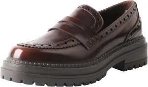 TMA EYES British Style Round Toe Chunky Platform Slip-On Loafers Women's Leather Shoes