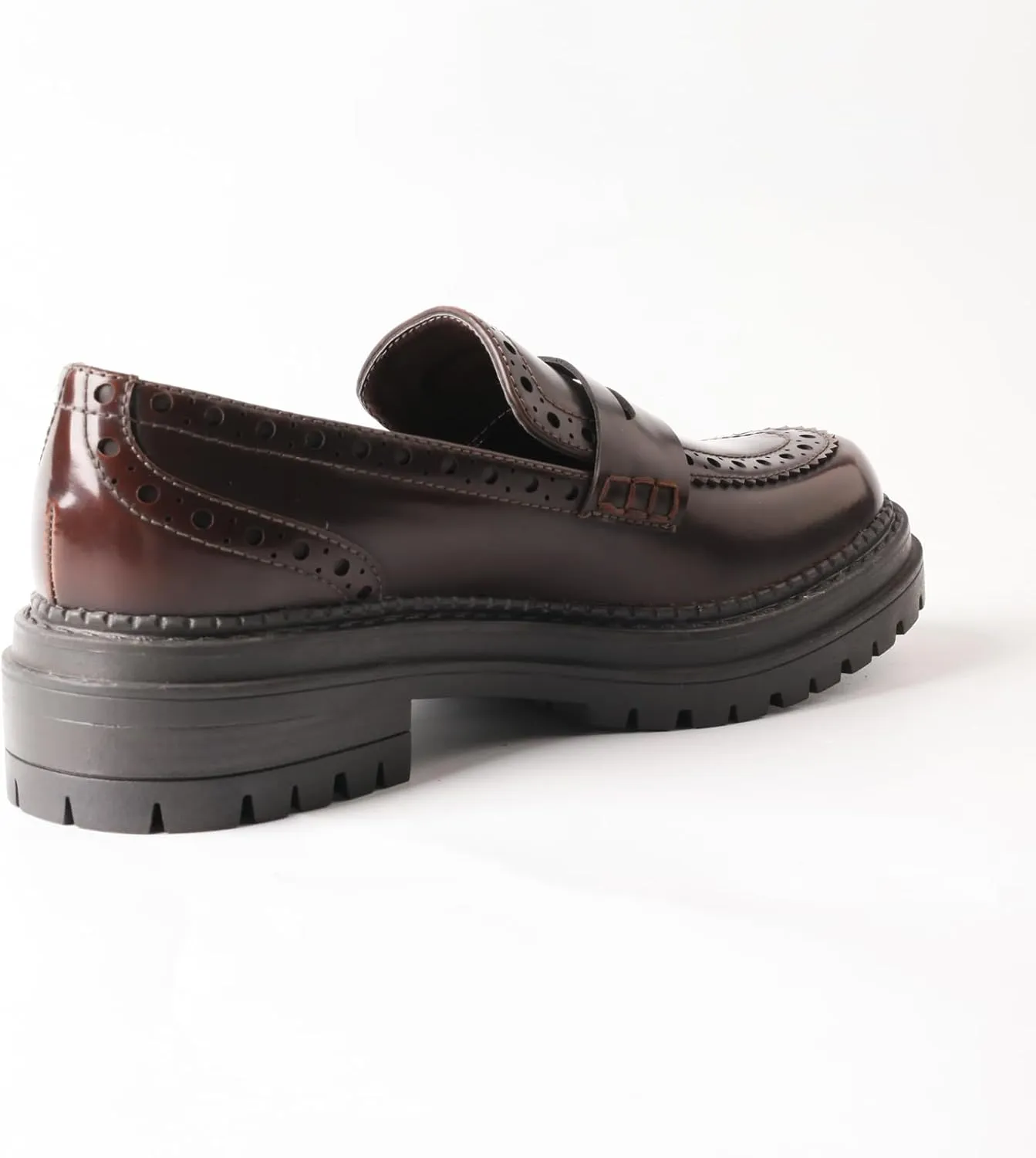 TMA EYES British Style Round Toe Chunky Platform Slip-On Loafers Women's Leather Shoes