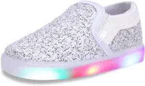 Toddler Girl's Light Up Sequins Slip On Loafers Baby Glitter Shoes Flashing LED Casual Princess Party Shoes Flat Sneakers (Toddler/Little Kid)