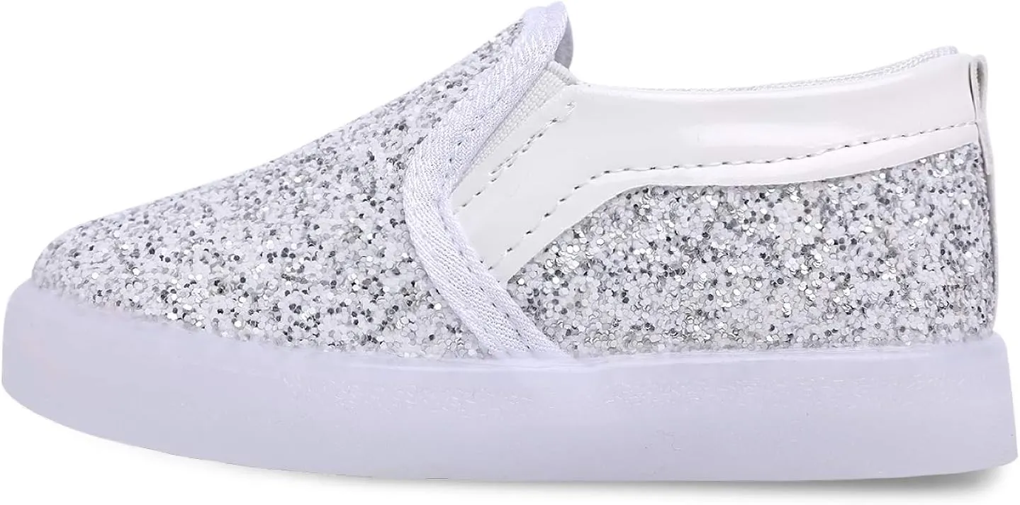 Toddler Girl's Light Up Sequins Slip On Loafers Baby Glitter Shoes Flashing LED Casual Princess Party Shoes Flat Sneakers (Toddler/Little Kid)