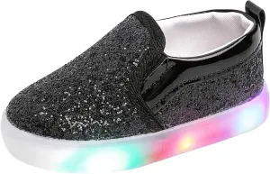 Toddler Girl's Light Up Sequins Slip On Loafers Baby Glitter Shoes Flashing LED Casual Princess Party Shoes Flat Sneakers (Toddler/Little Kid)