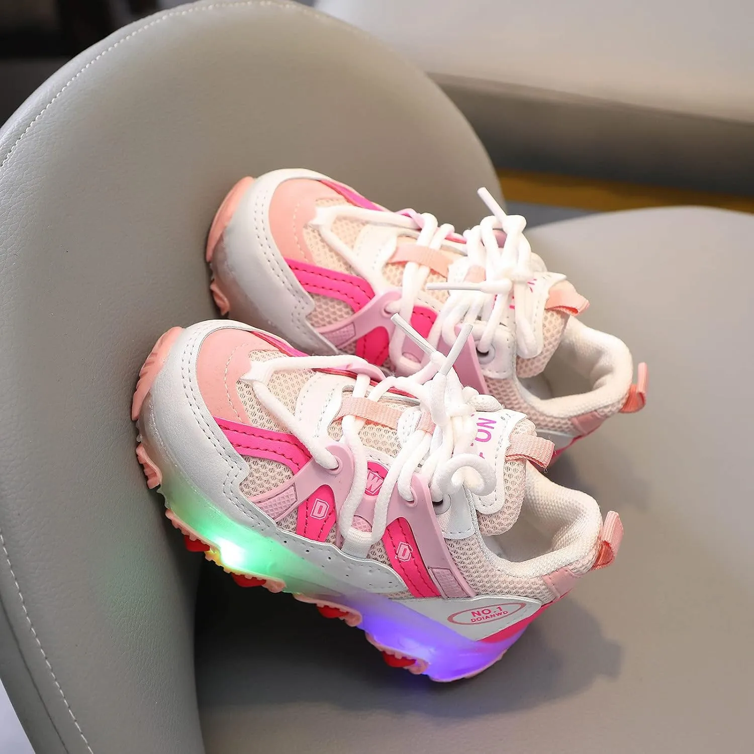 Toddler Girls Light Up Shoes Sneakers 1-7Years Baby Boys Letter Led Light Luminous Running Sport Boots Shoes (Pink-02#A, 5.5-6Years)