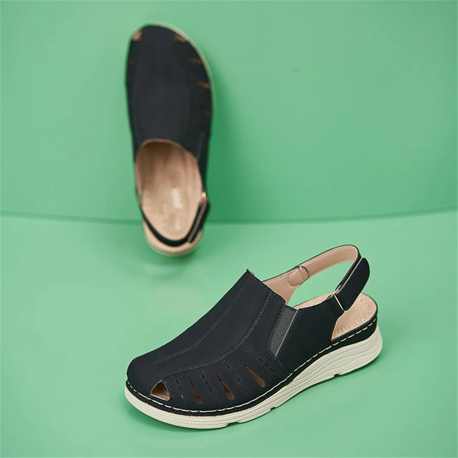 Touchmosees Bohemia Wedge Sandals - Women's Ankle Strap Causal Gladiator Shoes Summer Outdoor Beach Athletic Sandals