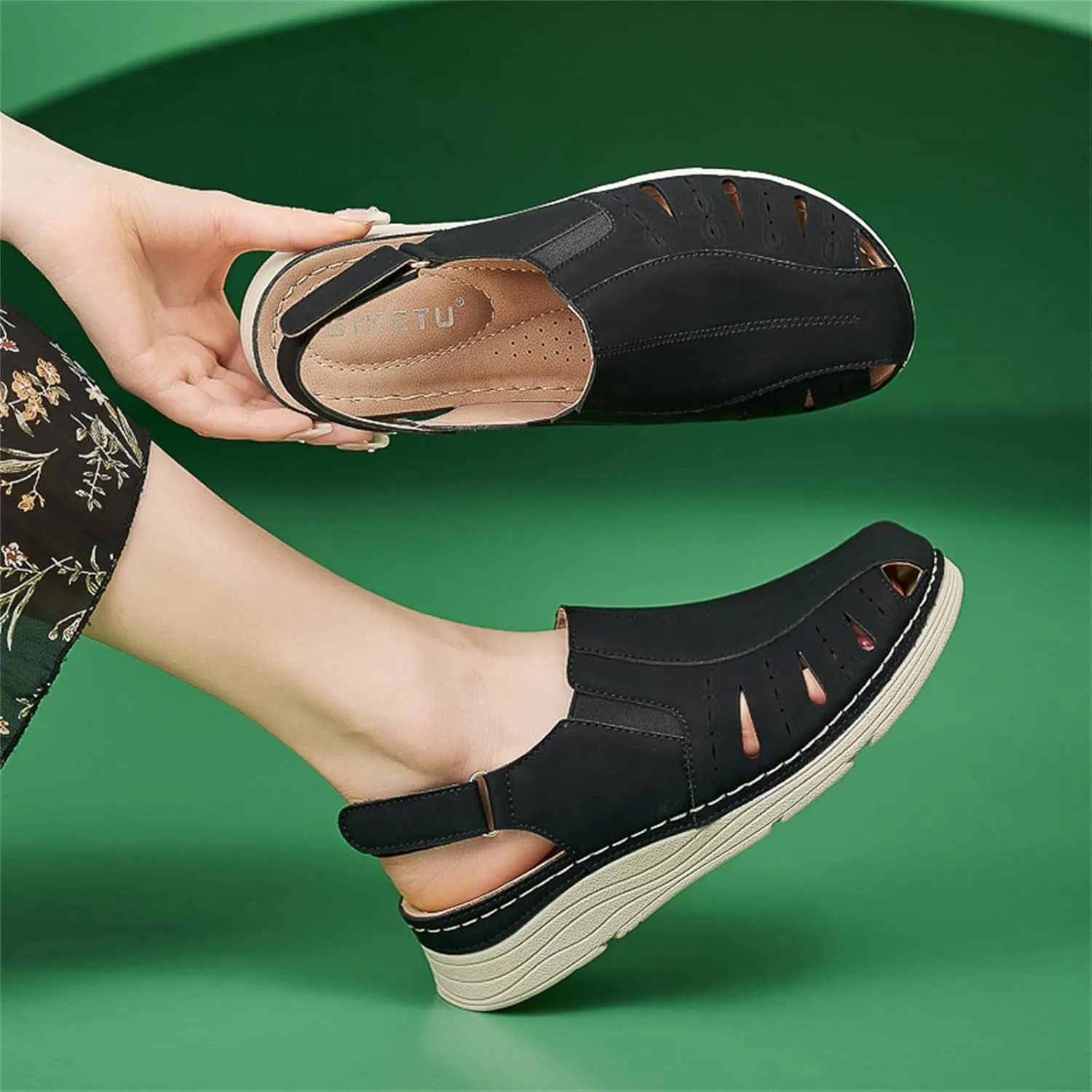 Touchmosees Bohemia Wedge Sandals - Women's Ankle Strap Causal Gladiator Shoes Summer Outdoor Beach Athletic Sandals