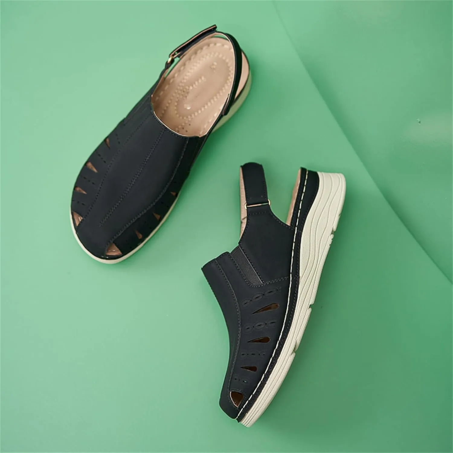 Touchmosees Bohemia Wedge Sandals - Women's Ankle Strap Causal Gladiator Shoes Summer Outdoor Beach Athletic Sandals