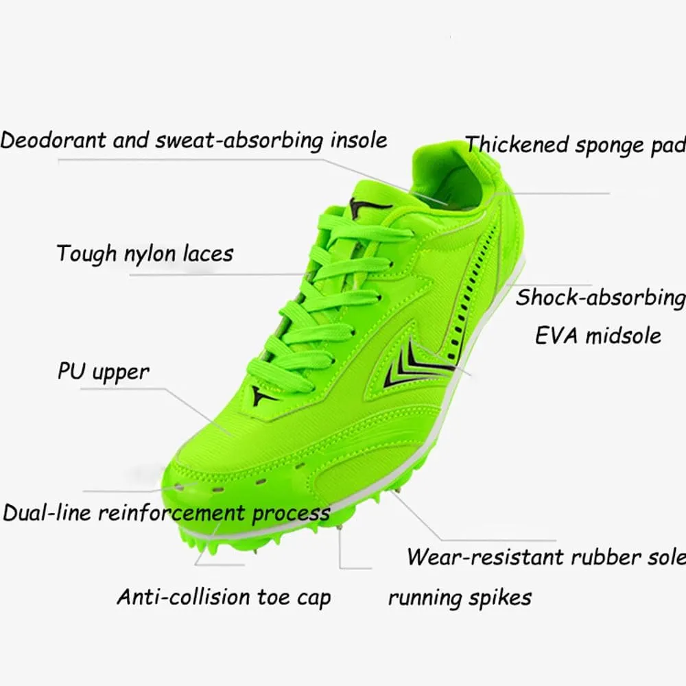 Track Spikes Shoes Mens Womens 7 Spikes Mesh Track and Field Athletics Sport Nail Sneakers Boys Girls Breathable Professional Training Sprint Running Racing Shoes with Spikes,35-45 EU Green